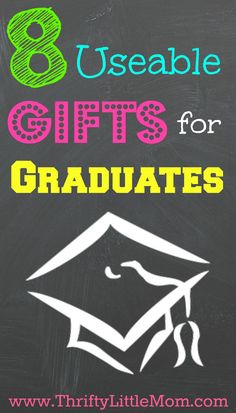 chalkboard with the words 8 useful gifts for graduates on it and an image of a mortar