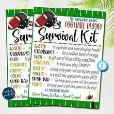 two football themed printables with the words super bowl play and survival kit on them