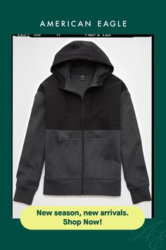 Finely spun cotton-blend fleece with a super smooth hand-feel/Drawstring hood and full zip-up front/AE graphics/Front pockets/This is Real Good:  Made with the planet in mind & a promise to continue to do better. Functional Cotton Hooded Jacket, Black Cotton Fleece Hoodie Jacket, Sporty Cotton Fleece Jacket With Drawstring Hood, Casual Midweight Hooded Fleece Jacket, Midweight Hooded Hoodie For Streetwear, Midweight Black Hoodie With Drawstring Hood, Black Cotton Fleece Jacket With Double-lined Hood, Black Midweight Hoodie With Drawstring, Black Cotton Fleece Jacket For Outdoor Activities