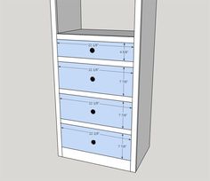 a tall white cabinet with drawers and measurements