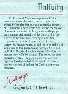 the back of a christmas card for st francis of assis