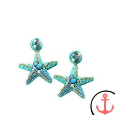 Blue Starfish Earrings Ocean-inspired Starfish Charm Earrings, Handmade Ocean-inspired Star Earrings, Elegant Handmade Starfish Earrings, Ocean-inspired Star Earrings For The Beach, Ocean-inspired Star Earrings For Beach, Star-shaped Ocean-inspired Earrings For Beach, Starfish Charm Earrings Gift, Starfish Charm Earrings For Gift, Gift Starfish Charm Earrings