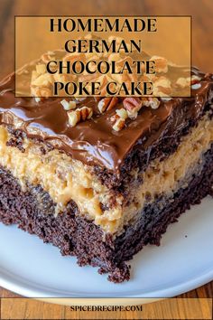 This Homemade German Chocolate Poke Cake takes the classic German chocolate cake to a whole new level. With a moist chocolate cake base, gooey caramel-coconut filling, and rich chocolate topping, every bite is a luscious indulgence. Whether for a birthday, holiday, or any special occasion, this cake is sure to impress your family and friends! German Chocolate Poke Cake, German Cakes Recipes, Chocolate Spice Cake, Homemade German Chocolate Cake, German Chocolate Cake Recipe, Chocolate Poke Cake, German Cake, Cake Base, Poke Cake Recipes