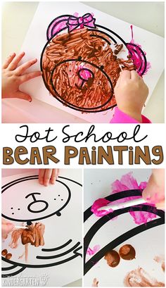 a collage of pictures showing how to make bear paintings for kids and toddlers