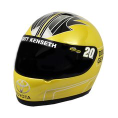 a yellow helmet is shown on a white background with the words matt kenseth printed on it