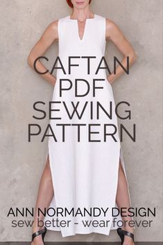 Caftan PDF Sewing Pattern, by Ann Normandy Design. White linen Maxi Dress sewing pattern. Sew better, wear forever. Caftan Dress Pattern, Long Dress Pattern, Maxi Dress Sewing Pattern, Maxi Dress Sewing, Boho Dress Pattern, Dress Pattern Free, Maxi Dress Pattern Sewing, Linen Dress Pattern, Kaftan Pattern