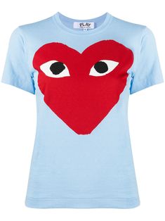 Light blue and dark blue cotton heart-print crew neck T-shirt from Comme Des Garçons Play featuring a heart print, a crew neck, short sleeves and a straight hem. | Comme des Garçons PLAY heart-print crew neck T-shirt Comme Des Garcons Heart, Baddie Stuff, Comme Des Garcons T Shirt, Play Heart, Play Comme Des Garcons, Birthday Outfits, Comme Des Garcons Play, Chill Outfits, Heart Logo