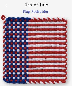 the 4th of july flag potholder is shown in red, white and blue yarn