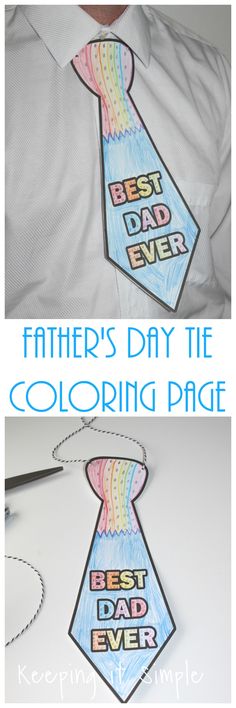 father's day tie coloring page for kids to color and cut out with colored pencils