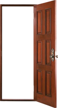 an open wooden door with white background