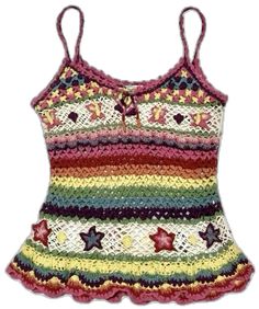 a crocheted tank top is shown in multicolors and has stars on it