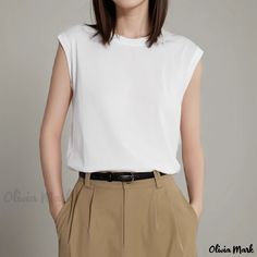 Olivia Mark - Minimalist Loose Sleeveless Shirt: Lightweight, Breathable, and Comfortable Round Neck Top Loose Fit Shirts, Round Neck Top, Loose Fitting Tops, Round Neck Tops, Sleeveless Shirt, Minimalist Style, Olivia Mark, Minimalist Fashion, Round Neckline