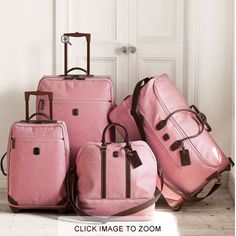 luggage, love the complete set! Pink Luggage, Cute Luggage, Stylish Luggage, Pink Bags, Travel Necessities, Vintage Luggage, Tickled Pink, Everything Pink, Luggage Sets