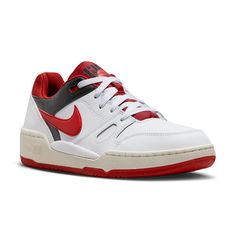 *Available In Select Stores Only* Men's Nike Full Force Low - White/Mystic Red/Black A new shoe with old-school appeal—your retro dreams just came true. This pared-back design references the classic AF1, then leans into '80s style with throwback stitching and varsity-inspired colors. Not everything has to be a throwback, though—modern comfort and durability make them easy to wear anytime, anywhere. Time to throw them on and go full force. DETAILS: Benefits Leather upper ages to soft perfection. Choose from a variety of varsity-inspired colorways to match every mood and look. Exposed foam lets you feel the softness running fully underfoot. Product Details Foam midsole Rubber outsole 80s Style, Black 13, Black 7, 80s Fashion, Design Reference, Men's Nike, New Shoes, Pretty Outfits, Old School