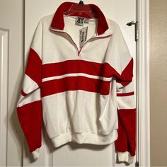 *Nwt* Vintage Sears Full-Zip Sweater Still Has The Original Tags! Size Xl There Is A Small Stain On The Back (See Photo). I Have No Tried To Clean It, So There Is A Chance It Will Come Out. There Are No Rips Or Tears. See Photos For More Details. Will Consider Responsible Offers! Thanks For Checking Out My Shop! Red Sweater Zip Up, Vintage Knit Zip Up Sweater, 90s Red Winter Sweater, Red Retro Long Sleeve Sweatshirt, Red Vintage Crew Sweater, 80s Sweater, Men Store, Quarter Zip Sweater, White Style