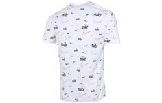 Nike Logo Tee T-shirts Casual Sports Top With All Over Print, Casual Sports T-shirt With All Over Print, Sporty White T-shirt With All Over Print, Crew Neck Cotton Tops With Logo Pattern, White Urban Tops With All Over Print, Urban White Tops With All Over Print, Casual Cotton Tops With Logo Pattern, Cotton Tops With All Over Print For Sports, Sports Cotton T-shirt With All Over Print