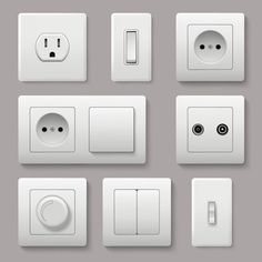 white electrical switches and sockets on the wall - miscellaneous objects illustrations, clippings & icons