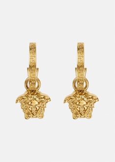 Versace La Medusa Earrings for Women | US Online Store Versace Earrings, Versace Gold, Versace Jewelry, Versace Accessories, Golden Earrings, Luxury Hair, Gianni Versace, Earring Sale, Pretty Jewellery