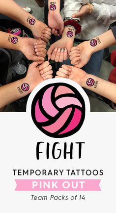 Cute idea for Pink Out – "Fight" Temporary Tattoos for Volleyball Team Pink Out Volleyball, Volleyball Poster, Dig Pink, Water Polo Team, Softball Catcher, Volleyball Tips, Volleyball Workouts, Polo Team