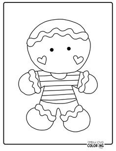 a coloring page with a ginger boy in striped shirt and mittens on his hands