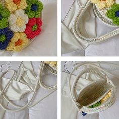 Flower Decor Woven Handbags, Sweet Holiday Beach Bag, Small Round Crossbody Bag For Women Round Crossbody Bag, Woven Handbags, Holiday Beach, Flower Decor, Bag For Women, Bago, Small Bags, Beach Bag, Flower Decorations