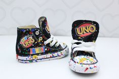 Fun Custom Sneakers With Rubber Sole, Casual Multicolor Customizable Sneakers, Casual Customizable Multicolor Sneakers, Customizable Casual Multicolor Sneakers, Uno Themed First Birthday, Uno Party, Overalls Boys, Tutu Dress Costumes, Themed First Birthday