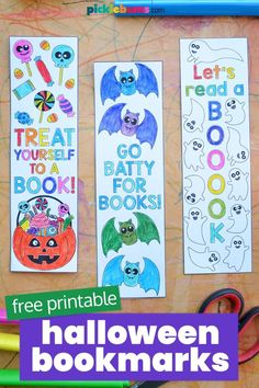 three halloween bookmarks with free printables for kids to color and cut out