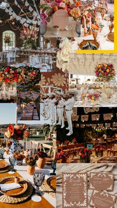 a collage of photos with flowers and decorations