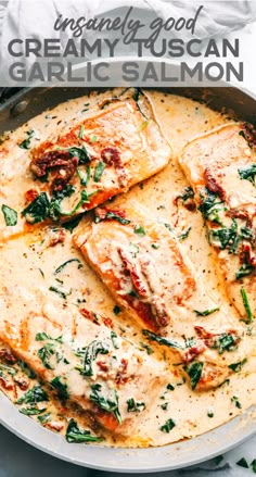 a pan filled with fish covered in sauce