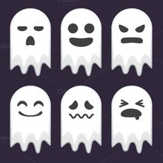 six ghost faces with different expressions