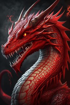 a red dragon with its mouth open and glowing eyes