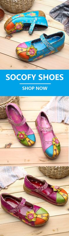 UP TO 59% OFF! SOCOFY New Printing Splicing Handmade Flower Flat Leather Shoes.Worldwide Shipping.Size From US 5 To US 11.Navy Blue,Pink And Wine Red Colors For Options.#NEWCHIC#SOCOFY#shoes #Fashion#Floral#2018 Socofy Shoes, Rustic Clothing, Flat Leather Shoes, Rustic Outfits, Cheap Womens Shoes, Flower Flat, Women Flats, Leather Flat Shoes, Handmade Flower