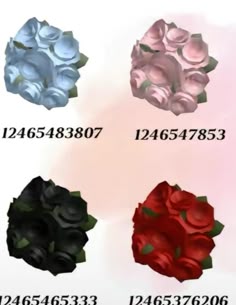 four different types of flowers with numbers on them