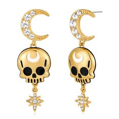 PRICES MAY VARY. Vibrant Halloween Earrings: ENSKEFEN Halloween earrings add a touch of eye-catching colors to your Halloween costume. These earrings feature unique and vibrant star moon skull skeleton designs, so cool to match your Halloween costume and Party wear. Halloween Skull Skeleton Earrings: Halloween earrings are beautiful and mesmerizing, featuring shiny rhinestones star moon with the classic Halloween skull symbol. Wear Statement Halloween earrings and go trick-or-treating at the Hal Holiday Party Earrings, Candy Corn Earrings, Scary Skull, Scary Ghost, Skeleton Earrings, Goth Earrings, Witch Earrings, Bat Earrings, Hey Boo