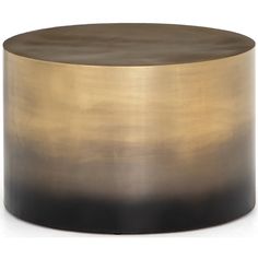 a gold and black round table on a white background