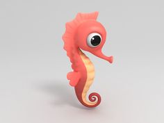 an orange and yellow seahorse with big eyes on it's back legs, standing upright