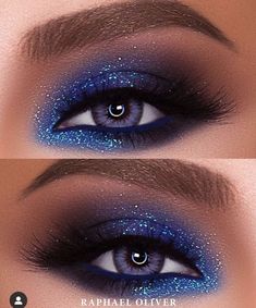 Fun Makeup Ideas For Blue Eyes, Galaxy Eyeshadow Looks, Blue Dance Makeup, Navy Blue Prom Makeup Looks, Royal Blue Eye Makeup Prom, Makeup For Dark Blue Dress, Royal Blue Makeup Looks, Light Blue Prom Makeup, Blue Prom Makeup