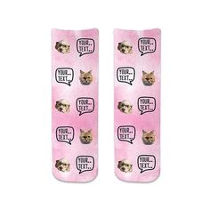 Super cute pink wash background design custom printed on cotton crew socks and personalized using your own text and photo digitally printed in ink all over both sides of the socks is a great pair of socks to support breast cancer awareness. People Faces, The Bubble, Face Cover