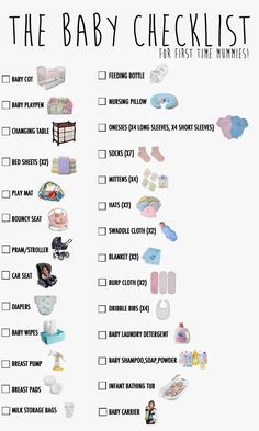 the baby checklist for first - time moms is shown in this printable