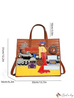 BirdinBag - Fresh Cartoon Character Womens Square Bag with Embroidered Accent Embroidered Double Handle Shoulder Bag For Shopping, Embroidered Tote Bag For Travel, Red Embroidered Shopping Bags, Red Embroidered Bags For Shopping, Travel Shoulder Bag With Multicolor Embroidery, Embroidered Tote Satchel For Shopping, Travel Satchel With Embroidered Double Handle, Embroidered Handheld Shoulder Bag For Shopping, Embroidered Brown Shoulder Bag For Shopping