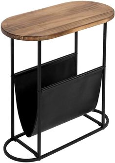 Oval-Shaped Burnt Wood and Black Metal Accent End Table with Magazine Sling Holder-MyGift Book Sling, Wood And Black Metal, Tall End Tables, Wood And Black, Burnt Wood, Metal End Tables, Glass End Tables, Living Room Accents, Console And Sofa Tables