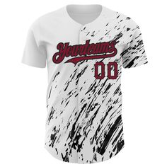 Custom White Crimson-Black 3D Pattern Design Abstract Splash Authentic Baseball Jersey 3d Pattern Design, Baseball Jersey Men, Design Jersey, Blue Football, St. Patricks Day, Orange Texas, Alpha Kappa Alpha, 3d Pattern, White Jersey