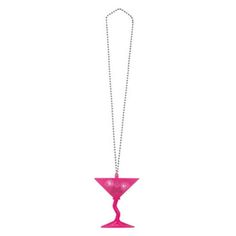 a pink necklace with a chain hanging from it