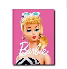 a barbie doll with sunglasses on it's head and the word barbie written in white