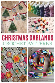 christmas garlands and crochet patterns are featured in the book's cover