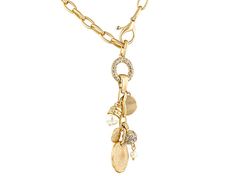 Paula Deen Jewelry™ Gold Tone Dangle Charm Necklace with Pearl Simulant and White Crystals Paperclip Chain Measures Approximately 18"L. Charm Measures Approximately 3.63"L x 0.97"W. Lobster Claw Clasp. Elegant Long Chain Necklace With Charms, Elegant Dangle Charm Necklaces With Lobster Clasp, Elegant Dangle Charm Necklace With Lobster Clasp, Elegant Pendant Necklaces With Dangling Charms, Elegant Gold-tone Necklaces With Dangling Charms, Gold Lariat Necklace With Dangle And Lobster Clasp, Gold Lariat Necklace With Dangle, Elegant Metal Necklaces With Dangling Charms, Elegant Metal Chain Necklace With Charms