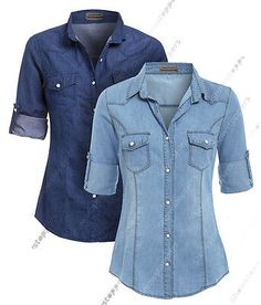 Trendy Fashion NEW Womens Denim Shirt Ladies Classic Fitted Shirts Size 6 8 10 12 14 Blue jean, women's tops Shirt And Jeans Women, Fitted Shirts, Long Denim Skirt, Womens Denim Shirt, Denim Shirts, Womens Denim, Top Shirt Women, Womens Parka, Blue Jean