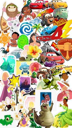 various disney and pixama stickers are arranged in the shape of an image