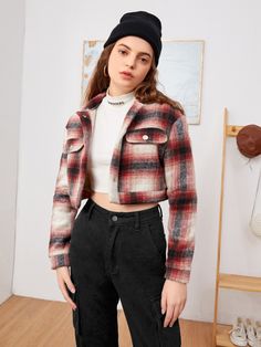 Faux Shearling-Lined Plaid Jacket | ROMWE Women Flannel, Flannel Women, Flannel Jacket, Plaid Jacket, Winter Style, Autumn Winter Fashion, Winter Fashion, You Never, Fall Winter