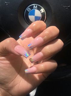 GO FOLLOW UR FAV @BBGXLONI Holographic Tip Nails, Nagel Tips, Tip Nails, Nail Shapes, Love Nails